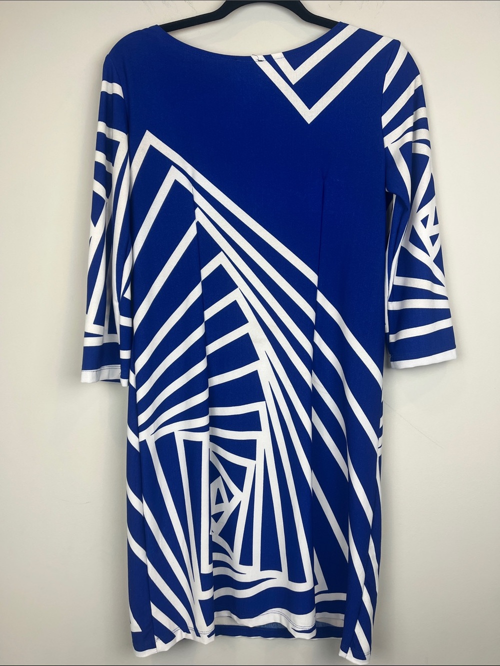 Haani Blue & White Geometric Long Sleeve Shift Dress Geometric Size Small - Picture 5 of 5